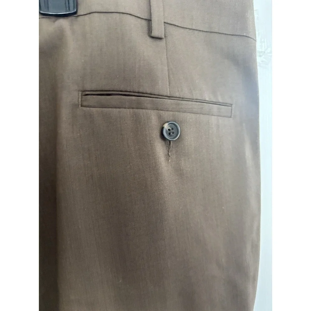 Pronto Uomo Men's Couture Suit Dress Pant 100% Wool‎ 50x36 Brown Unhemmed $169
